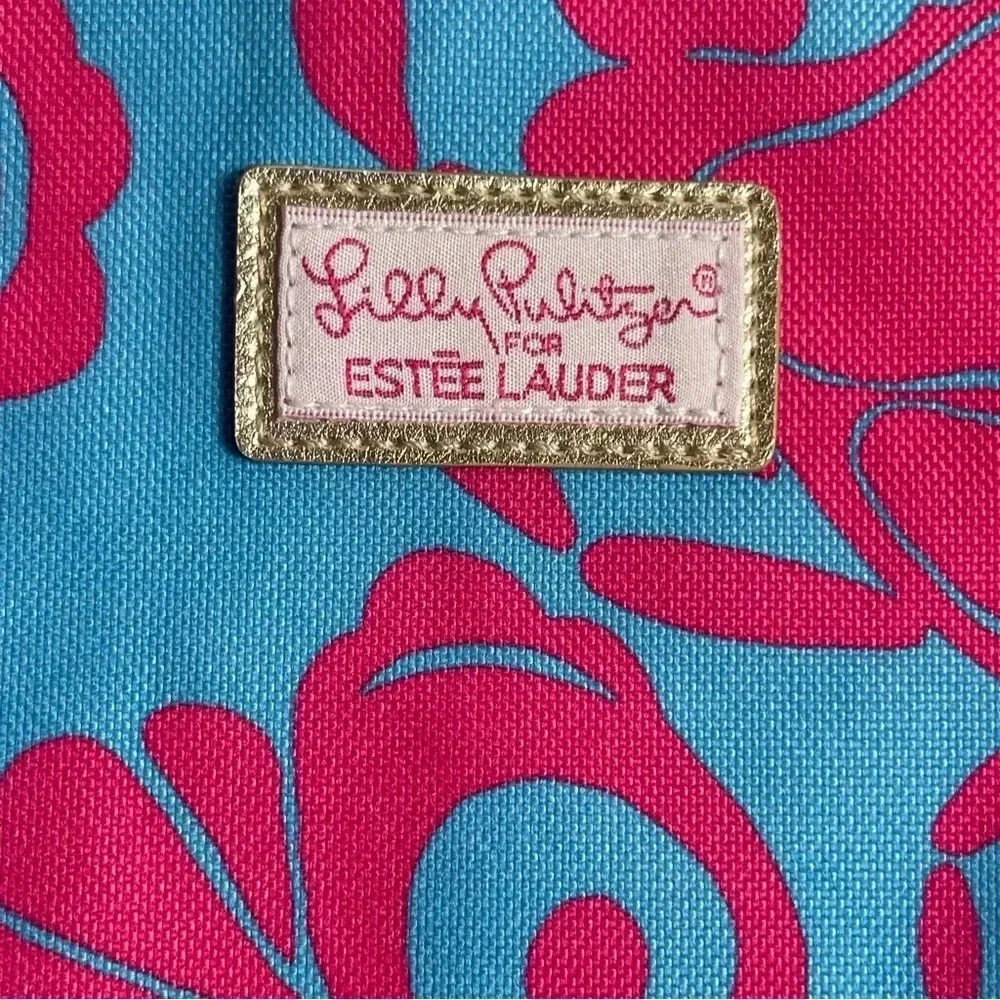 Lily Pulitzer x Estee Lauder Pink Blue Ocean Theme Canvas Beach Tote - Picture 3 of 7